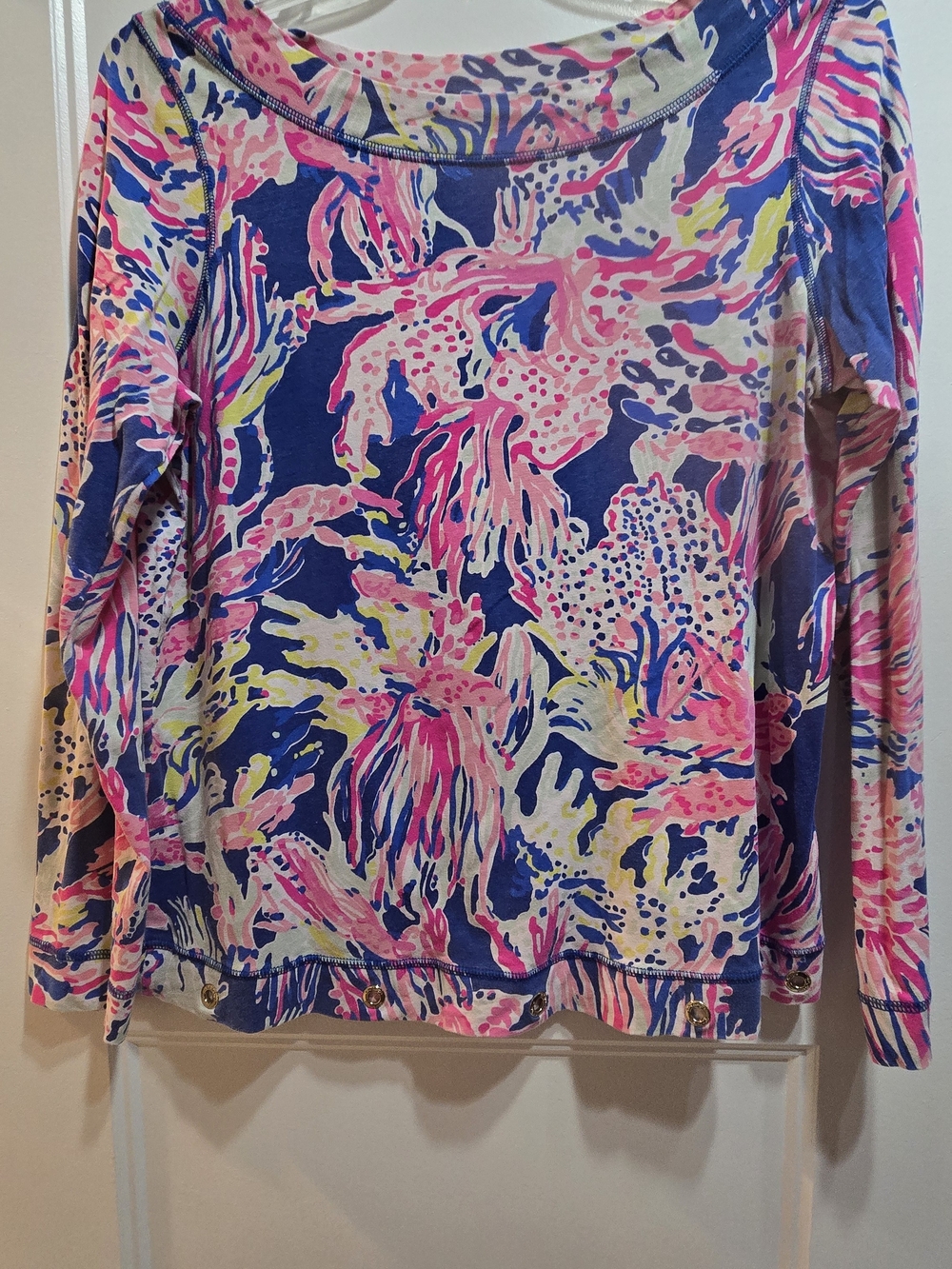 Women’s Floral-Print Long Sleeve Top - Pink & Navy Size L